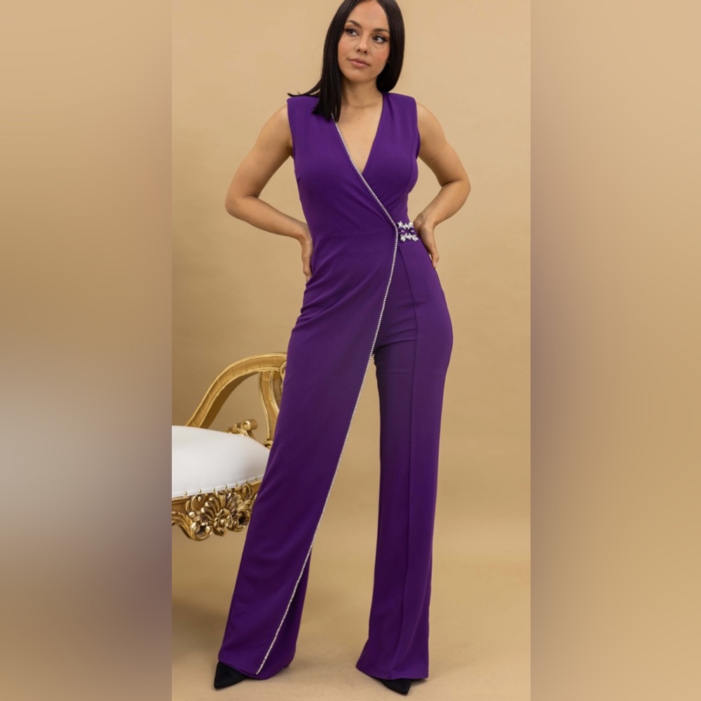Valentine overlap purple jumpsuit